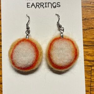 Orange, yellow & white, needle-felted 100% wool earrings, 1.5” Handcrafted